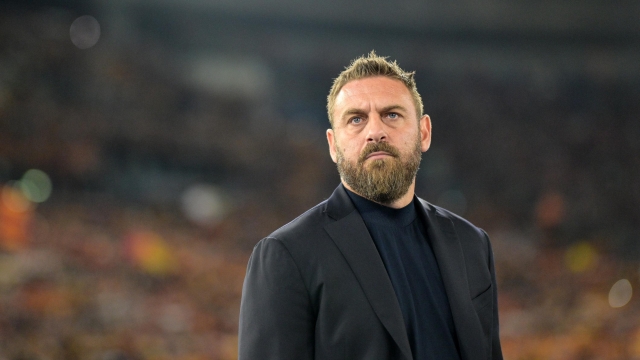 Roma's head Daniele De Rossi during the UEFA Europa League semifinal first leg soccer match between AS Roma and Bayer 04 Leverkusen at the Olympic stadium in Rome, Italy, Thursday, May 2, 2024. (Alfredo Falcone/LaPresse)