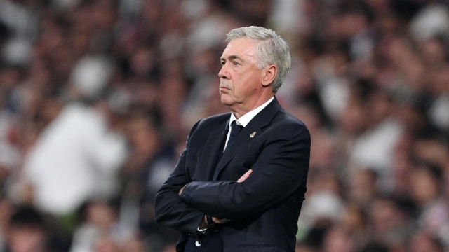MADRID, SPAIN - MAY 08: Carlo Ancelotti, Head Coach of Real Madrid, looks on during the UEFA Champions League semi-final second leg match between Real Madrid and FC Bayern München at Estadio Santiago Bernabeu on May 08, 2024 in Madrid, Spain. (Photo by David Ramos/Getty Images)