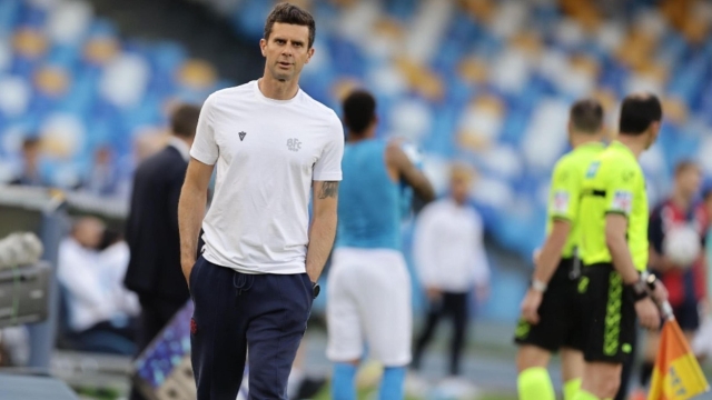 Bologna?s head coach Thiago Motta during the Italian Serie A soccer match between SSC Napoli  and Bologna FC  at ' Diego Armando Maradona' stadium in Naples , Italy,  11 May 2024. ANSA/CESARE ABBATE