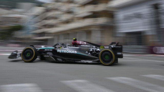 Mercedes driver Lewis Hamilton of Britain steers his car during the first free practice ahead of the Formula One Monaco Grand Prix at the Monaco racetrack, in Monaco, Friday, May 24, 2024. (AP Photo/Luca Bruno)