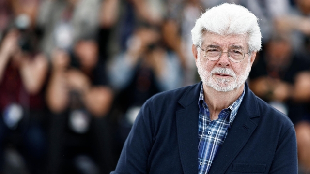 US director George Lucas poses during a photocall before receiving the Honorary Palme d'Or a at the 77th edition of the Cannes Film Festival in Cannes, southern France, on May 24, 2024. (Photo by Sameer Al-Doumy / AFP)
