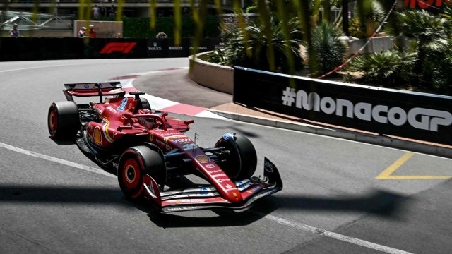 Ferrari's Monegasque driver Charles Leclerc drives during the third practice session of the Formula One Monaco Grand Prix on May 25 2024 at the Circuit de Monaco, on the eve of the race. (Photo by ANDREJ ISAKOVIC / AFP)