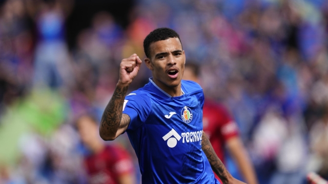 FILE - Getafe's Mason Greenwood reacts after coming on late as substitute to make his debut during a Spanish La Liga soccer match between Getafe and Osasuna at the Coliseum stadium in Getafe, Spain, Sunday, Sept. 17, 2023. The Spanish league says that it will look into a complaint filed by Getafe that Real Madrid player Jude Bellingham allegedly called Getafe forward Mason Greenwood a ?rapist? during a game. The incident allegedly occurred during Madrid?s 2-0 win at Getafe on Thursday, Feb. 1, 2024. (AP Photo/Jose Breton, File)