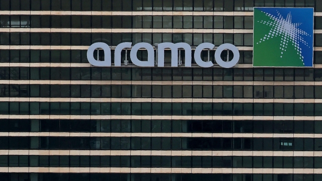 (FILES) This picture shows Aramco tower at the King Abdullah Financial District (KAFD) in Riyadh on April 16, 2023. Oil giant Saudi Aramco said on May 7, 2024 that its first-quarter net profit dipped 14.5 percent on year to $27.27 billion as the Gulf kingdom kept production cuts in place. (Photo by Fayez Nureldine / AFP)