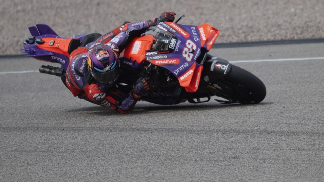 HOHENSTEIN-ERNSTTHAL, GERMANY - JULY 06: Jorge Martin of Spain and Prima Pramac Racing rounds the bend during the MotoGP Of Germany - Sprint at Sachsenring Circuit on July 06, 2024 in Hohenstein-Ernstthal, Germany. (Photo by Mirco Lazzari gp/Getty Images)