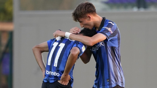 Atalanta’s Dominic Vavassori and Federico Cassa disappointment at the end of the Primavera 1 Tim soccer match between Atalanta and Sassuolo at the Viola Park stadium Curva Fiesole, center of Italy - Wednesday , May 24, 2024. Sport - Soccer (Photo by Marco Bucco/La Presse)