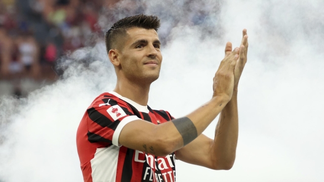 MILAN, ITALY - AUGUST 13: Alvaro Morata of AC Milan looks on prior to the Trofeo Berlusconi match between AC Milan and Monza at Stadio Giuseppe Meazza on August 13, 2024 in Milan, Italy.  (Photo by Giuseppe Cottini/AC Milan via Getty Images)