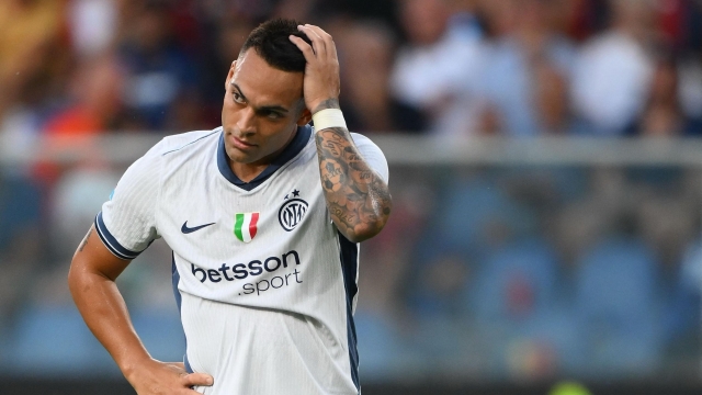 Inter Milans Argentine forward #10 Lautaro Martinez reacts reacts during the Italian Serie A football match between Genoa and Inter Milan at the Luigi Ferraris Stadium in Genoa, on August 17, 2024. (Photo by MARCO BERTORELLO / AFP)