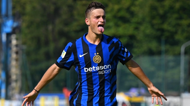 MILAN, ITALY - AUGUST 31: Thomas Berenbruch of FC Internazionale U20 celebrates after scoring the second goal during the Primavera 1 match between FC Internazionale U20 and Cremonese U20 at Konami Youth Development Centre in memory of Giacinto Facchetti on August 31, 2024 in Milan, Italy. (Photo by Mattia Pistoia - Inter/Inter via Getty Images)