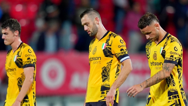 Inter Milan's Benjamin Pavard Inter Milan’s Stefan de Vrij Inter Milan’s Marko Arnautovic during the Serie A soccer match between Monza and Inter at the U-Power Stadium in Milan, north Italy - Sunday , September 15 2024. Sport - Soccer . (Photo by Spada/LaPresse)