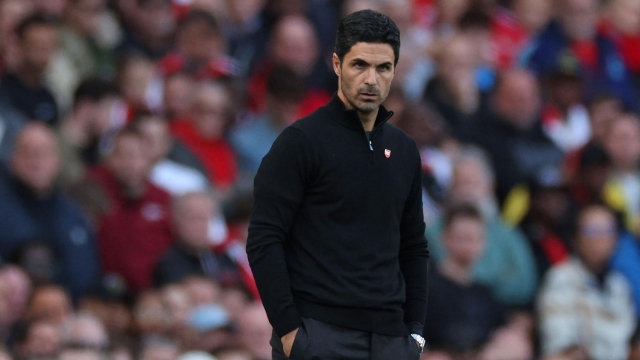 Arsenal's Spanish manager Mikel Arteta looks on during the English Premier League football match between Arsenal and Leicester City at the Emirates Stadium in London on September 28, 2024. (Photo by Adrian Dennis / AFP) / RESTRICTED TO EDITORIAL USE. No use with unauthorized audio, video, data, fixture lists, club/league logos or 'live' services. Online in-match use limited to 120 images. An additional 40 images may be used in extra time. No video emulation. Social media in-match use limited to 120 images. An additional 40 images may be used in extra time. No use in betting publications, games or single club/league/player publications. /