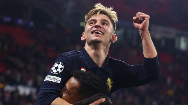 epaselect epa11638879 Francisco Conceicao of Juventus celebrates after winning the UEFA Champions League match between RB Leipzig and Juventus in Leipzig, Germany, 02 October 2024.  EPA/FILIP SINGER