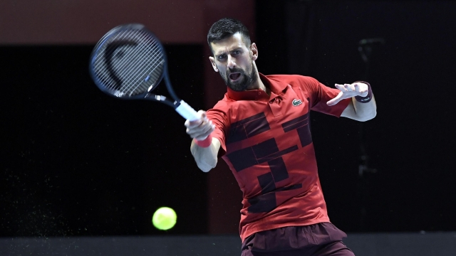 epa11669163 Novak Djokovic of Serbia during his third place match against Rafel Nadal of Spain at the Six Kings Slam exhibition tennis tournament in Riyadh, Saudi Arabia, 19 October 2024.  EPA/STR