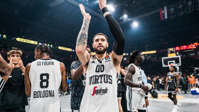 esultanza  Partizan Mozzart Bet Belgrade - Virtus Segafredo Bologna Turkish Airlines Euroleague 2024-25 Monaco , 18/10/2024 Foto CIAMILLO-CASTORIA