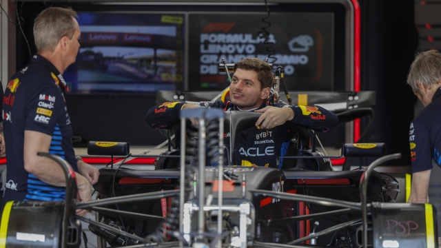 epa11694838 Red Bull Racing Dutch driver Max Verstappen reacts inside his car during the first activities at the Interlagos circuit, venue of the next Formula One Grand Prix, in Sao Paulo, Brazil, 31 October 2024. The GP of Sao Paulo takes place on 03 November.  EPA/SEBASTIAO MOREIRA