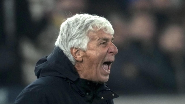 Atalanta's head coach Gian Piero Gasperini reacts during the Champions League opening phase soccer match between Stuttgart and Atalanta at the Stuttgart Arena in Stuttgart, Germany, Wednesday, Nov. 6, 2024. (AP Photo/Michael Probst)