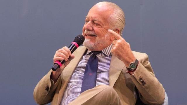 NAPLES, ITALY - SEPTEMBER 16: SSC Napoli President Aurelio De Laurentiis attending the conference "Dall'Analogico al Digitale" on board of the MSC Cruise Ship World Europa on September 16, 2024 in Naples, Italy. (Photo by SSC NAPOLI/SSC NAPOLI via Getty Images)