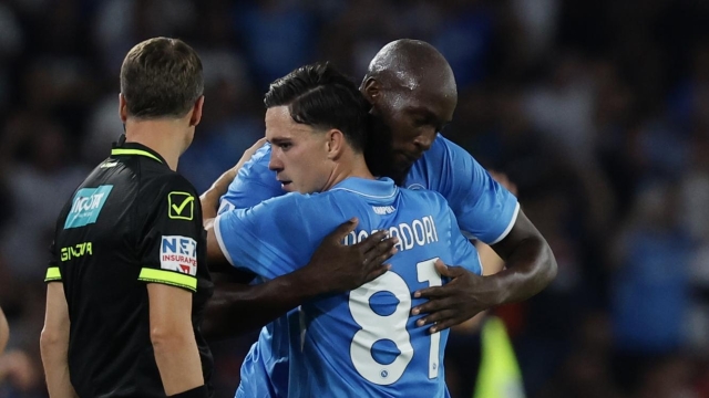 Napoli?s Giacomo Raspadori, Napoli?s Romelu Lukaku during the Serie A soccer match between Napoli and Parma at the Diego Armando Maradona Stadium in Naples, southern italy - Saturday , August 31 , 2024. Sport - Soccer . (Photo by Alessandro Garofalo/Lapresse)