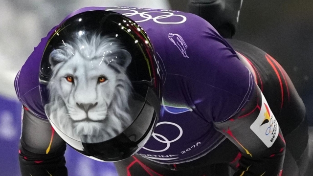 Belguim's Kim Meylemans starts for a women's skeleton training session at the 2026 Winter Olympics, in Cortina d'Ampezzo, Italy, Monday, Feb. 9, 2026. (AP Photo/Alessandra Tarantino)