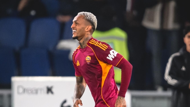  Wesley of AS Roma celebrates after scored the first goal for his team during the Serie A match between AS Roma and Juventus FC at Stadio Olimpico on March 01, 2026 in Rome, Italy. (Photo by Fabio Rossi/AS Roma via Getty Images)