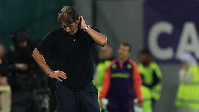 FLORENCE, ITALY - SEPTEMBER 13: Antonio Conte manager of SSC Napoli reacts during the Serie A match between ACF Fiorentina and SSC Napoli at Artemio Franchi on September 13, 2025 in Florence, Italy. (Photo by Gabriele Maltinti/Getty Images)