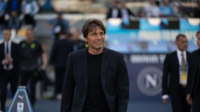 NAPLES, ITALY - APRIL 18: Antonio Conte smiles during the Serie A match between SSC Napoli and SS Lazio at Stadio Diego Armando Maradona on April 18, 2026 in Naples, Italy. (Photo by SSC Napoli via Getty Images)
