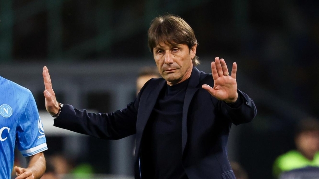 Napoliâs head coach Antonio Conte  during the Serie A soccer match between Napoli and Cremonese   at the Diego Armando Maradona Stadium in Naples, southern italy - Friday , April 24 , 2026. Sport - Soccer .  (Photo by Alessandro Garofalo/LaPresse)