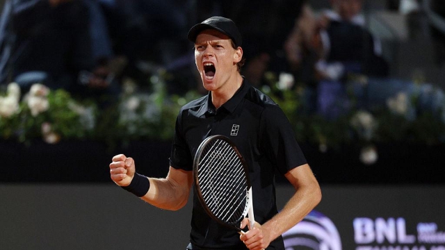 Jannik Sinner of Italy reacts against Daniil Medvedev during their Men's Singles Semi-final match on Day Eleven of the Internazionali BNL D'Italia 2026 at Foro Italico on May 15, 2026 in Rome, Italy.  (Photo by Emmanuele Ciancaglini/Getty Images)