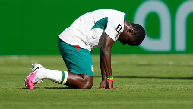Senegal's Bamba Dieng reacts at the end of the World Cup Group I soccer match between France and Senegal in East Rutherford, N.J., near New York, Tuesday, June 16, 2026. (AP Photo/Yuki Iwamura)