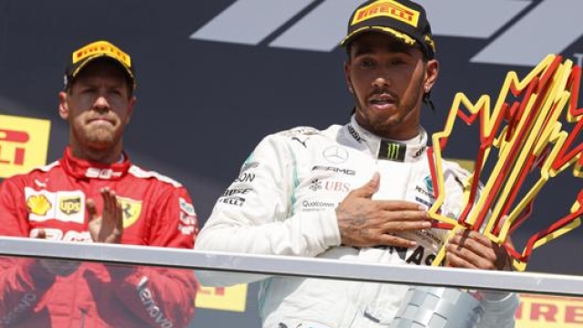 Vettel e Hamilton sul podio del Canada. Epa
