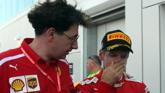 Mattia Binotto e Sebastian Vettel. Lapresse