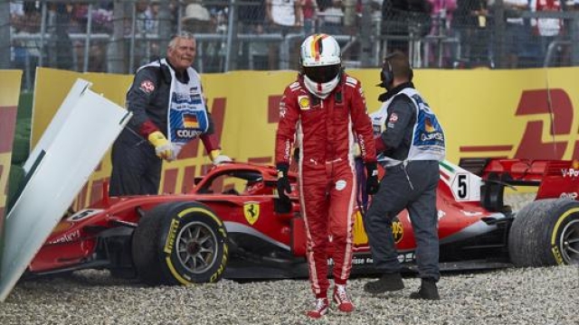 L’uscita di pista di Vettel in Germania un anno fa. Getty