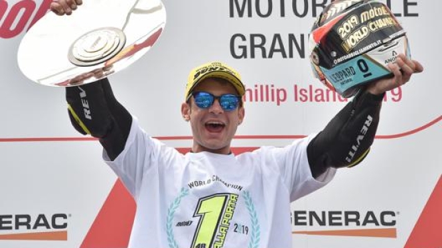 Lorenzo Dalla Porta festeggia il mondiale della Moto3. Afp