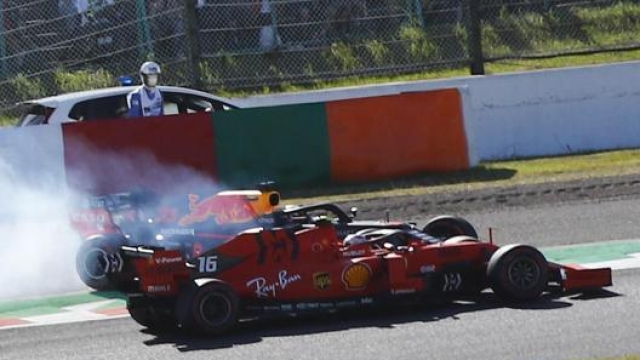 l'incidente con Verstappen che ha portato alla penalizzazione di Leclerc. Epa