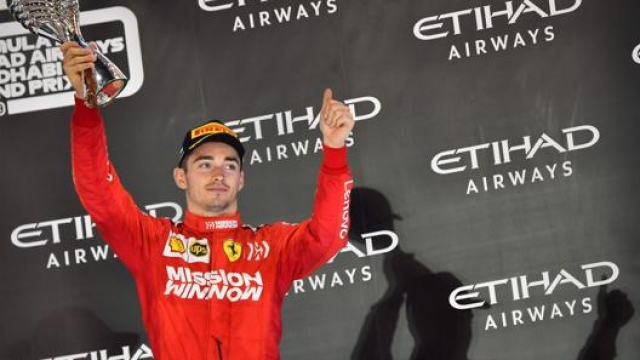 La gioia di Leclerc sul podio di Abu Dhabi. Afp