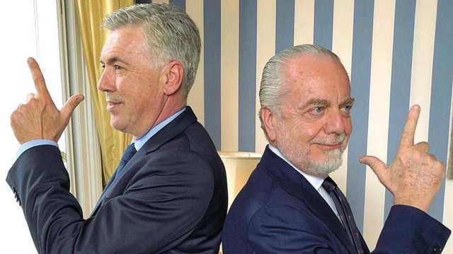 Carlo Ancelotti, 60 anni, e Aurelio De Laurentiis, 70.