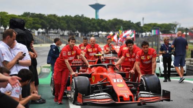 La Ferrari di Leclerc in Brasile prima dell’ultimo GP. Afp