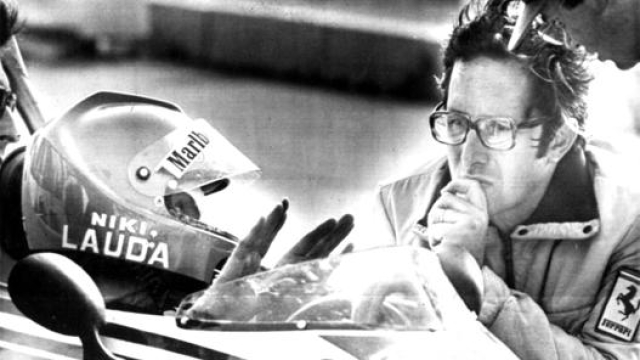 Forghieri con Niki Lauda durante le qualifiche del GP degli Stati Uniti Est a Watkins Glen nel 1976