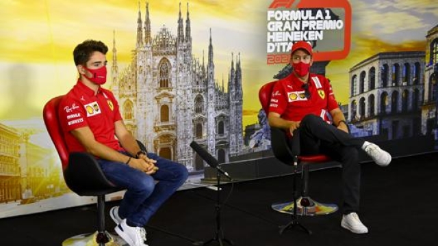 Leclerc e Vettel in conferenza stampa a Monza. Getty