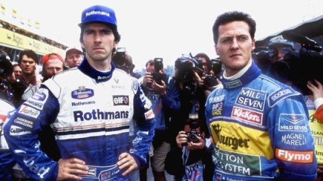 Damon Hill e Michael Schumacher ai tempi di Williams e Benetton, con tute Sparco