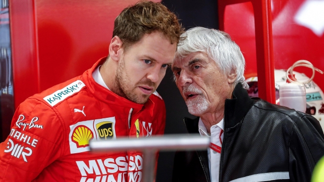 Sebastian Vettel, 33 anni, con Bernie Ecclestone, 90 , al GP del Brasile 2019 EPA