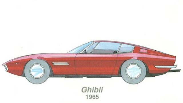 Un raro bozzetto dell’epoca che riporta il disegno della storica Ghibli del ‘65, che tanto lustro portò alla Maserati.