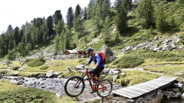 Un biker impegnato su un trail di montagna