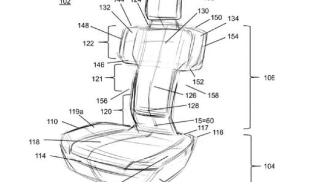 Il bozzetto del sedile inserito nella documentazione del brevetto Rivian pubblicata da Electrek
