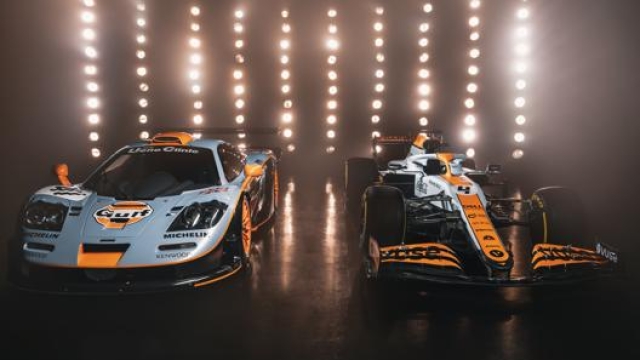 Da sinistra la McLaren F1 GTR  della Le Mans 1997 e la MCL35 del Mondiale F1 2021