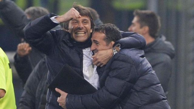 Antonio Conte (51 anni) e Angelo Alessio (55) alla Juventus nella stagione 2013-14. GETTY IMAGES