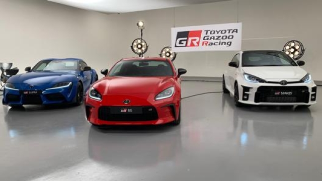 La gamma GR di Toyota: da sinistra Supra, GR86 e Yaris