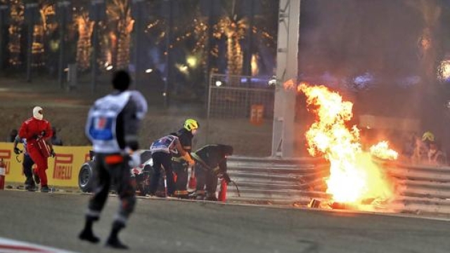 L’incidente di Grosjean in Bahrain. LaPresse