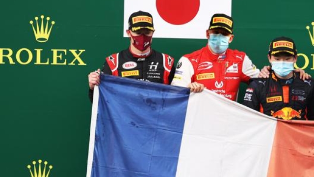 Mazepin, Schumacher e Tsunoda sul podio di un GP di F.2 2020. Getty