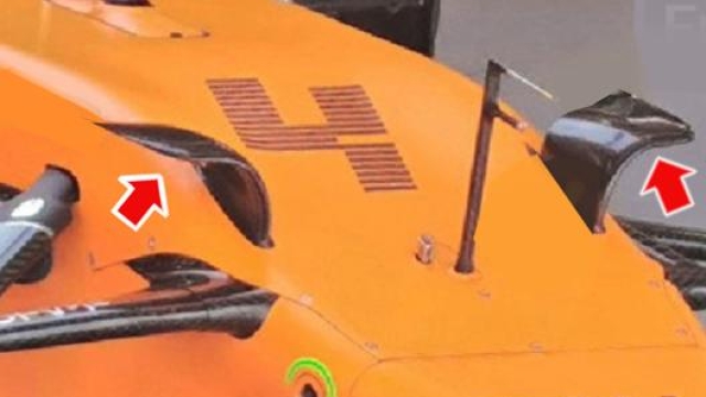 Tra le novità introdotte su questo tracciato dalla McLaren spiccano le alette con profilo ad L rovesciata poste sulla parte superiore anteriore del telaio. Queste hanno la funzione di deviare verso il basso in direzione delle imboccature delle fiancate il flusso d’aria in uscita dall’ala anteriore